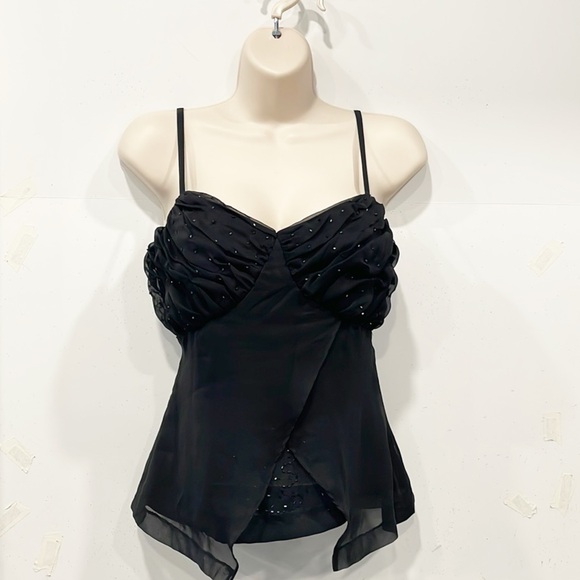 Handmade Tops - Womens Y2K Glitter Cami Camisole Sz M Black Spaghetti Straps back zip Handmade‎